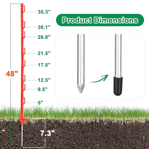 50 Pack 48'' Plastic Step-in Electric Fence Posts,Temporary Fence Stakes - color: Red, size: 50 Pack