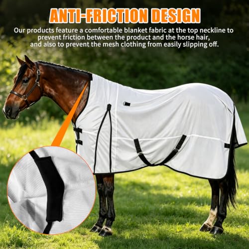 Horse Fly Sheet Breathable 78" UV Protection Equine Summer Sheets Stand Neck White - size: 78"(145cm)