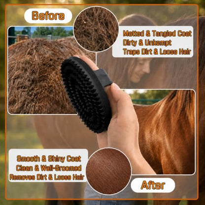 Rubber Curry Comb for Horses, Dogs & Cats, Pet Bath Brush with Hand Strap - color: Black Rubber Curry Comb