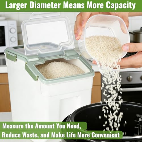 2 Pack Rice Container 50 lbs Large Bulk Flour Sugar Storage Holdhouse Plastic Grain Cereal Dry Goods Bin with Spoon and Measuring Cup for Kitchen Pantry Organization - Green - color: Green