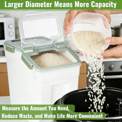2 Pack Rice Container 50 lbs Large Bulk Flour Sugar Storage Holdhouse Plastic Grain Cereal Dry Goods Bin with Spoon and Measuring Cup for Kitchen Pantry Organization - Green - color: Green