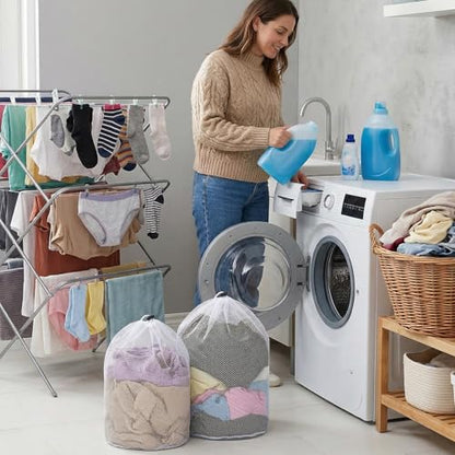 2Pcs Mesh Laundry Bags, White Travel Small Laundry Sock Bag, Machine Washable Drawstring Mesh Bags, Sock Bag for Home Dorm Hotel Travel Use(12×16Inch, 16×20Inch)