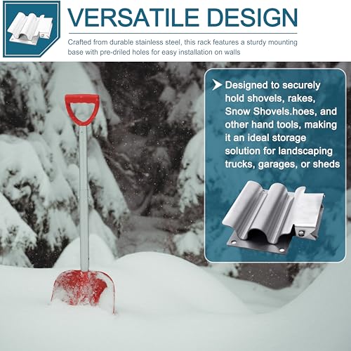 SH675SS Hand Tool Rack Holder Spring Loaded Stainless Heavy Duty Mount | Shovel Holder Suitable for Neatly Storing Shovels, Rakes, Hoes and Gardening Tools in Trailers, Walls or Sheds