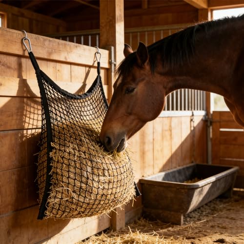 4x4 ft Slow Hay Net Feeder for Horses, Durable Soft Black PE Bale Hay Net (31 x 35 inch) - size: 31 x 35 inch