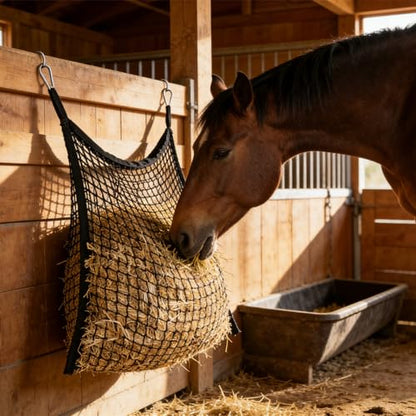 4x4 ft Slow Hay Net Feeder for Horses, Durable Soft Black PE Bale Hay Net (31 x 35 inch) - size: 31 x 35 inch