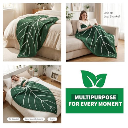 Leaf Sherpa Blanket Small – Soft Throw for Sofa & Bed - size: Small