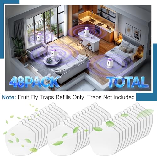 48 Pcs Refill Glue Boards Compatible with Fooxem IT10 | Fly Trap Refill, Replacement Sticky Pads for Kitchens, Living Rooms, and Other Indoor Areas