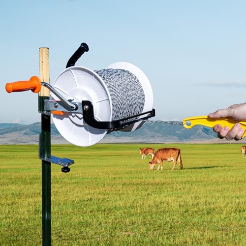 Extended 3:1 Geared Electric Fencing Reel, with 3300ft Premium Polywire - size: 3937 ft x 1 extended reel x 1 Handle