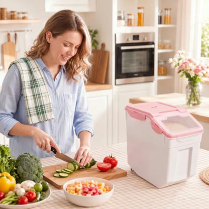 Sunnyray 4 Pcs 55 Lbs Rice Flour Storage Bins with Wheels, Pink - color: Pink, size: 55 lbs