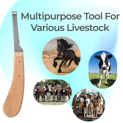 Hoof Knife Single Sided Edge Narrow Blade – Stainless Steel Curved Blade Farrier Tool with Fine Wooden Grip, Multipurpose Hoof Trimming Knife for Livestock, 3-Inch Blade, 8.5-Inch Overall - style: Wide-Blade - RH