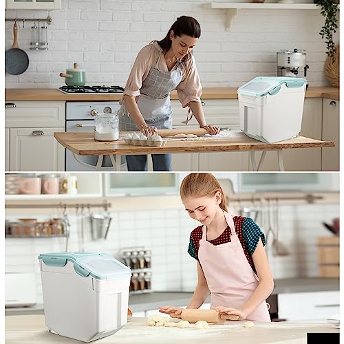 Sunnyray 4 Pcs 33 Lbs Blue Rice Flour Storage Bins with Wheels - color: Blue, size: 33 lbs