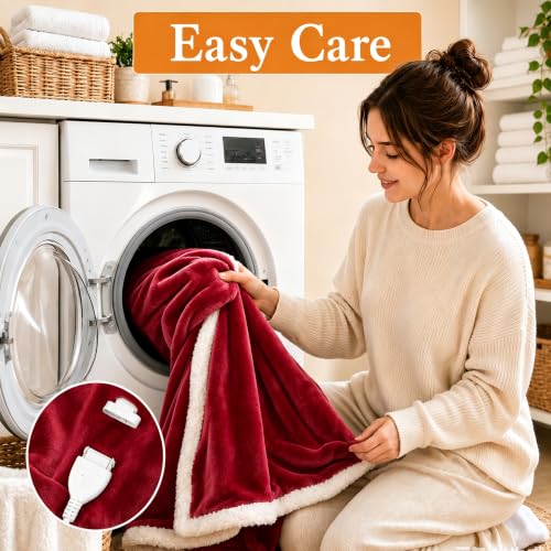 Electric Heated Blanket 72"×84" Full Size, Sherpa & Snuggly for Living Room, Sofa, Study, 4 Heat Settings & 10H Auto-Off, Energy Efficient, Machine Washable, Bright Red - color: 08-red, size: Full Size ( 72"x84" )