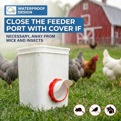 DIY Chicken Feeder Ports, 4 Ports Chicken Feeder No Waste, DIY Automatic Poultry Feeder Cups Kit, Rain Proof Gravity Feeder Port with Hole Saw for Buckets Barrels Bins Troughs