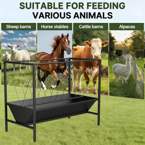 Goat Hay Feeder 45 Gallon, Heavy Duty Hay and Grain Feeder with 24 Gallon Feed Tray for Goats, Horses, Calves and Livestock, Durable Farm Feeder