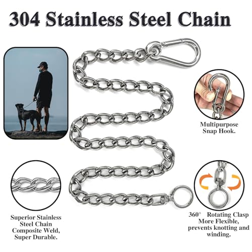 Dog Chain Leash, 304 Stainless Steel Short Lead Metal Heavy Duty Chain DIY Double Dog Leashes Self-Assembly Leashes Extension&Coupler. (304 S/S 32in x 4mm) - size: 304 S/S 32in x 4mm