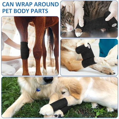 TOBWOLF 12PCS Self Adherent Bandage, 4" x5yd Cohesive Elastic Bandage Wrap - color: Black