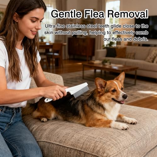 3-Piece Flea & Lice Fine-Tooth Comb Set for Dogs and Cats, Stainless Steel Pin Grooming Tools with Non-Slip Handle