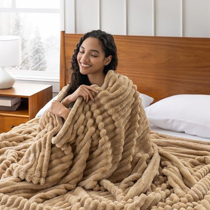 Berkshire Ribbed VelvetLoft® Blanket – 330gsm Medium Weight Plush, Extra Soft & Warm Plush Blanket for Bedroom, Couch, Travel – Durable & Easy Care(Irish Cream, Twin Size 60" x 90") - color: Irish Cream, size: Twin (60 in x 90 in)