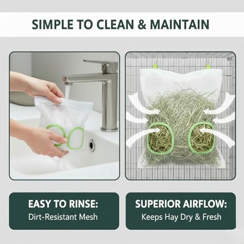 Rabbit Hay Feeder Bag, 9.8x11inches | Chew-Resistant Dual-Hole Slow Dispenser for Bunny & Guinea Pigs, New Model