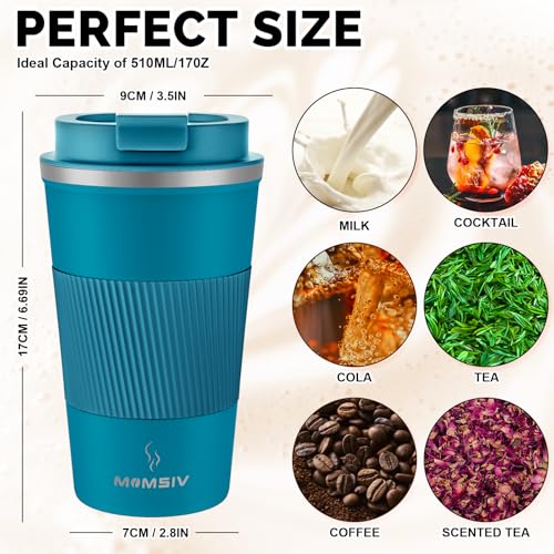 MOMSIV 17oz Travel Coffee Mug, Insulated Coffee Cup with Leakproof Lid - color: B-Light Blue-17oz