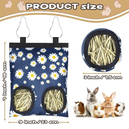 2 Pack Rabbits Hay Feeder Bag, 2 Holes Hanging Bunny Hay Feeder Guinea Pig Feeding Bag Storage Dispenser for Bunny Rabbits Chinchillas Hamsters Small Pets and Animals - color: Blue