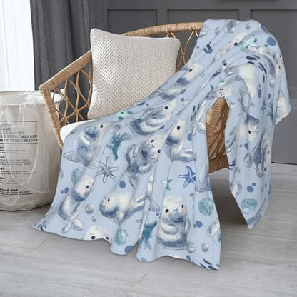 Manatees Throw Blanket 50"x40" Fuzzy Soft Cozy Manatee Blankets Soft Throws Warm Lightweight Plush Fleece Throw Blanket for Kids Men Women Gift Bed Couch Sofa - color: Manatees, size: 50"x40"