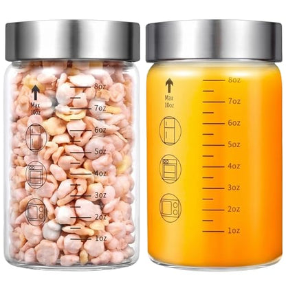 Glass Juice Bottles with Lids, 10 Oz Wide Mouth Glass Water Bottles for Juicing, Protein, Smoothie, Milk, BPA Free, Stainless Steel Lids, Shaker Bottles, Borosilicate Glass Material (10 Oz / 2 Pack) - size: 10 Oz--2 Pack