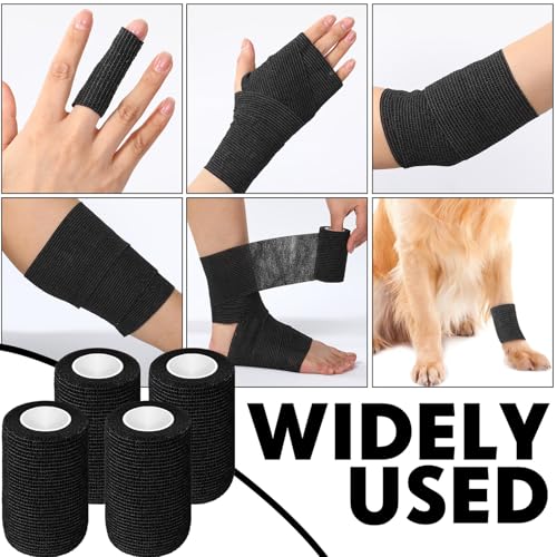 Treela 36 Pcs Self Adherent Bandage 3" X 5 Yard Wrap Breathable - color: Black, size: 3" X 5 Yard