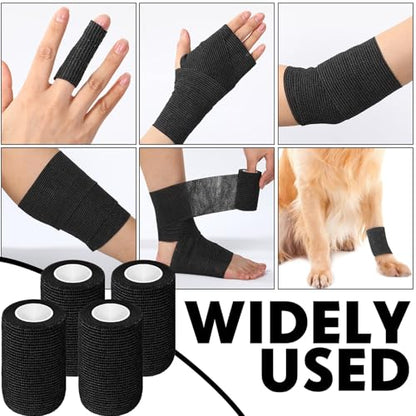 Treela 36 Pcs Self Adherent Bandage 3" X 5 Yard Wrap Breathable - color: Black, size: 3" X 5 Yard