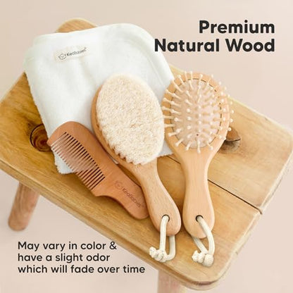 Wooden Baby Hair Brush for Toddler, Infant Cradle Cap (Walnut, Petite) - color: Walnut, size: Oval, Petite 5"