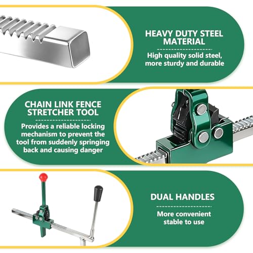 Chain Link Fence Stretcher Tool Heavy Duty Fence Puller Stretcher Barb Wire Tightener for Woven Wire Fence Extended Base Design Easy Operation for Fixing Fences on Farms Pastures and Garden Barriers