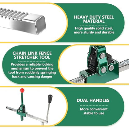 Chain Link Fence Stretcher Tool Heavy Duty Fence Puller Stretcher Barb Wire Tightener for Woven Wire Fence Extended Base Design Easy Operation for Fixing Fences on Farms Pastures and Garden Barriers