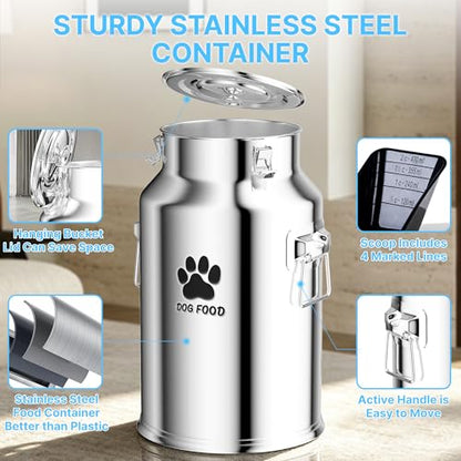 25Lbs Stainless Steel Dog Food Storage Container，Metal Pet Food Storage Container
