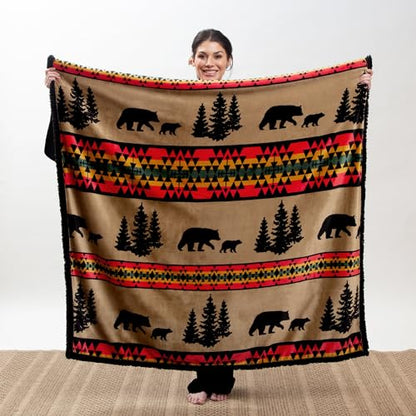 Carstens Bear Trails Black Sherpa Rustic Cabin Throw Blanket 54x68 (JP868) , Brown - color: Bear Trails Black