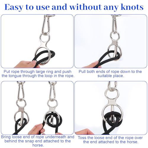 Lemecima 3 Sets Horse Tie Ring with Eye Bolt and Snaps Saddle, Heavy Duty Carbon Steel Horse-Tack Training Equipment - Safe Blocker Ring Horse Accessories and Supplies (Silver)