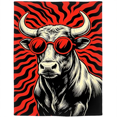 Black Bull Flannel Fleece Throw Blanket, Cool Animal Wearing Sunglasses, Soft Cozy Lightweight Decorative Blanket for Sofa Couch Bed Camping, Gifts for Men Women, 60" x 80" - color: Black Bull, size: 60" x 80"