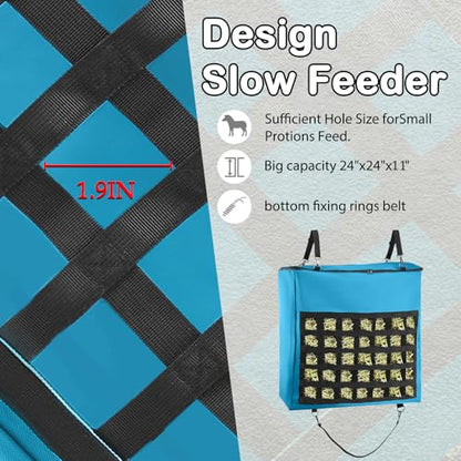 1Pcs Hay Bag for Horse,Slow Feed Bag Heavy Duty 1200D Oxford Fabric Hay Bag with Front Hay Nets Design and Zipper Large Top Load Feeding Bag for Horses and Livestock,24x11x24 Inch