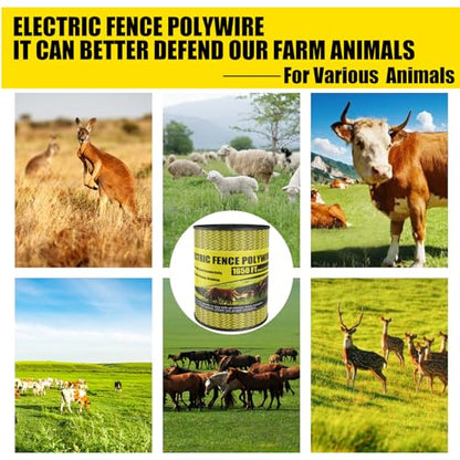 NQN Upgrade Electric Fence Polywire 1650FT,500 Meters, 6 Stainless Steel Strands for Reliable Conductivity, Portable Electric Fencing, UV Resistant, Rust Resistant, Highly Conductive, Easy to Install - size: 1650 Feet