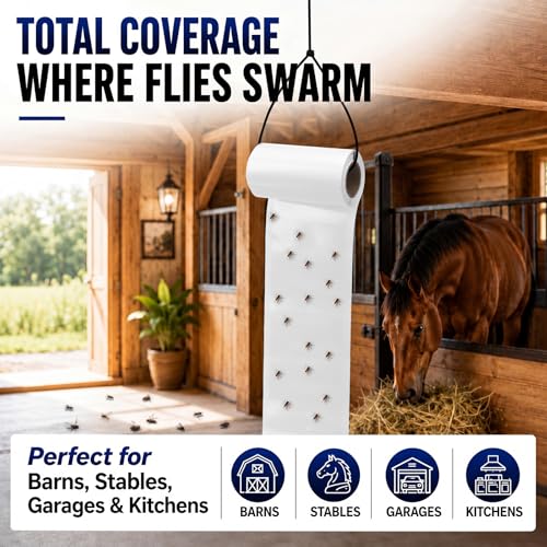 2 Roll Sticky Fly Tape 30 ft X 4 in, Hanging White Paper Traps