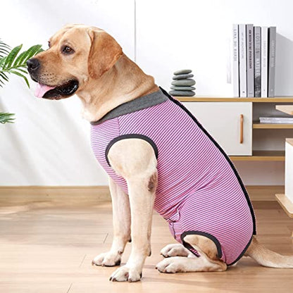 Dotoner Dog Recovery Suit Abdominal Wound Puppy Surgical Clothes Post-Operative Vest Pet After Surgery Wear Substitute E-Collar & Cone(M,Pink) - color: Pink, size: Medium (Pack of 1)