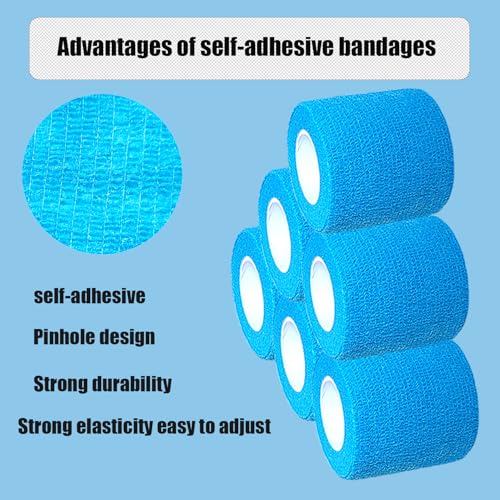2 Inches Self Adhesive Bandage Wrap Bulk, 6 Pack, Blue - color: Blue