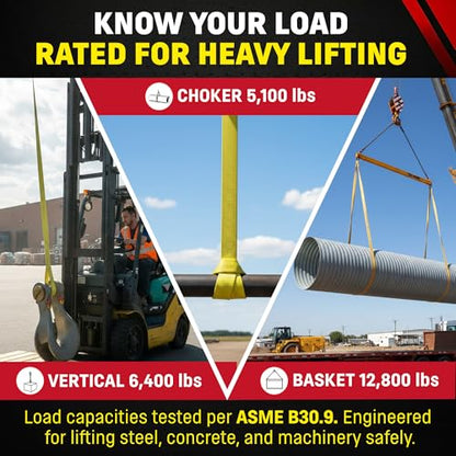 DD Sling 2 Inch x 30 Foot Nylon Lifting Sling – USA Made, 6,400 lb Vertical, 5,100 lb Choker, 12,800 lb Basket – 2-Ply Heavy Duty 900 Webbing, Type 3 Flat Eye & Eye Rigging Sling - size: 2"x30'