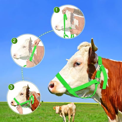 M METERXITY 2-Pack Adjustable Cattle Cow Calf Halter, 19.68"-23.62" Nylon Livestock Cow Halter for Miniature Horse/Donkey/Goat/Cattle [Green]
