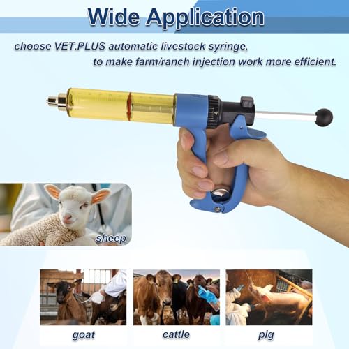 VET.PLUS 50ML Automatic Livestock Syringe for Cow Goat Hog Sheep with Two Tubes, Continuous Repeating Cattle Vaccine Gun, Dose Adjustable Luer Lock Interface Syringe - size: 2 Tubes (50ML)