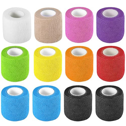 12 Pack Self Adhesive Bandage Wrap 2 Inch X 5 Yards Athletic Tape, Elastic Self Adherent for Ankle, Wrist (Colorful) - color: 12 Color