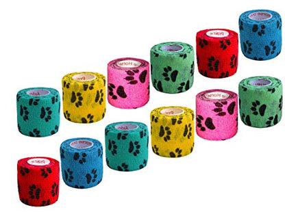 2 Inch Self Adhesive Bandage Wrap & Athletic Tape - 24Pk, Black Paw Prints - color: Paw Prints, size: 24 Rolls