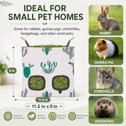 Rabbit Hay Feeder, Guinea Pig Hay Holder & Bunny Hay Feeder – Durable Hanging Hay Bag for Rabbits Chinchillas Guinea Pigs Bunnies – Chew-Resistant Hay Holder for Small Animals (Cactus) - color: Cactus