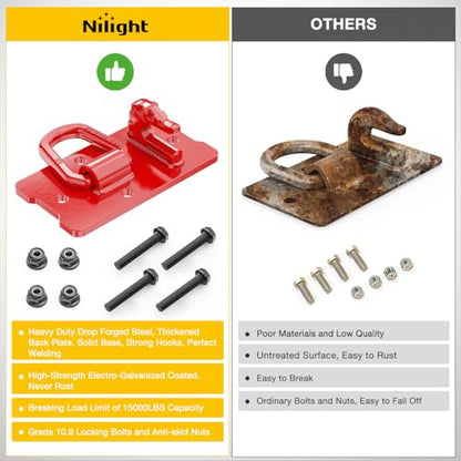 Nilight Tractor Bucket Grab Hook with Tie-Down Ring & Back Plate - color: Red, size: Hooks w/ Ring