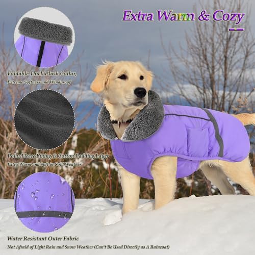 Dogcheer Warm Dog Coat, Waterproof Dog Jacket Christmas Puppy Winter Coat with Buckle, Reflective Adjustable Pet Snow Jacket Fleece Sweater for Small Medium Large Dogs - Taro Purple S - color: Taro Purple, size: Small
