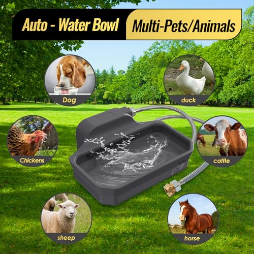 FICUSWIN 135OZ Automatic Water Dispenser for Large Dogs Patented Outdoor Dog Water Bowl Dispenser Automatic Dog Feeder Fit 3/4'' GHT Faucet Dog Waterer Include Water Hose Extra-Large Drinking Area - color: Grey
